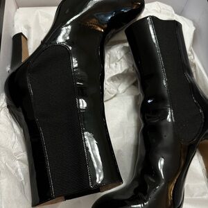 CHANEL Black Patent Heeled Boots
